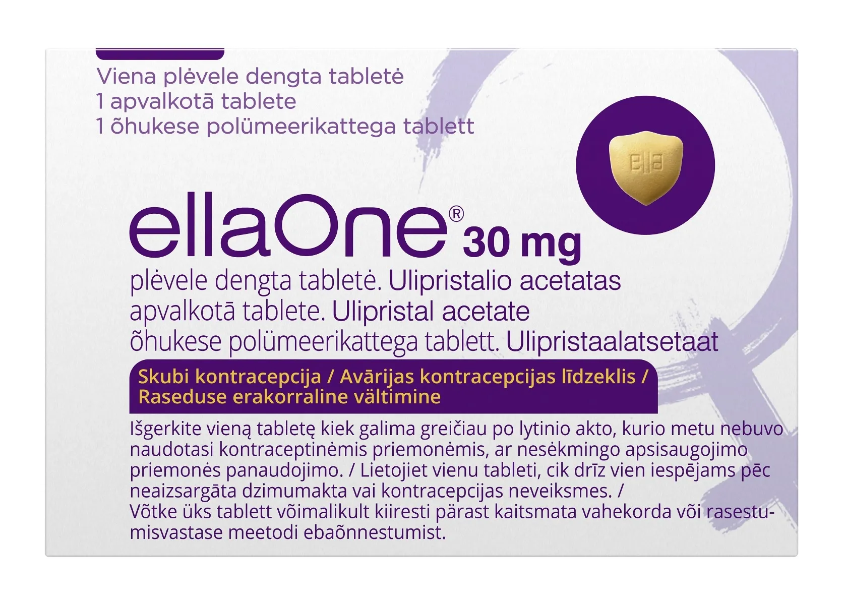 EllaOne 30mg plėvele dengta tabletė N1 -  3