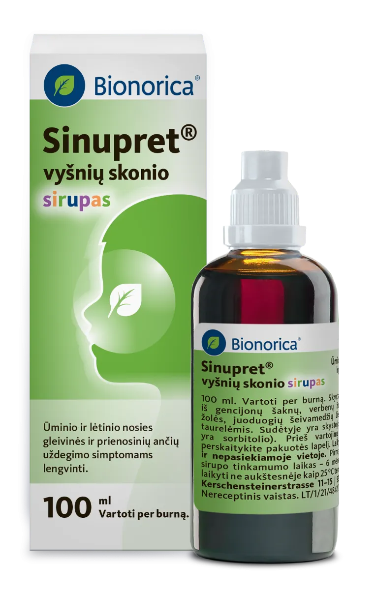 Sinupret vyšnių skonio sirupas 100 ml ir dozavimo taurelė N1 -  
